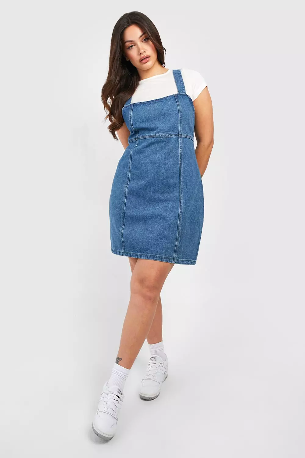 Plus Denim Pinafore Shift Dress